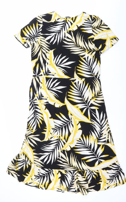 Roman Womens Black Yellow Tropical Shirt Dress Size 10 Viscose Summer
