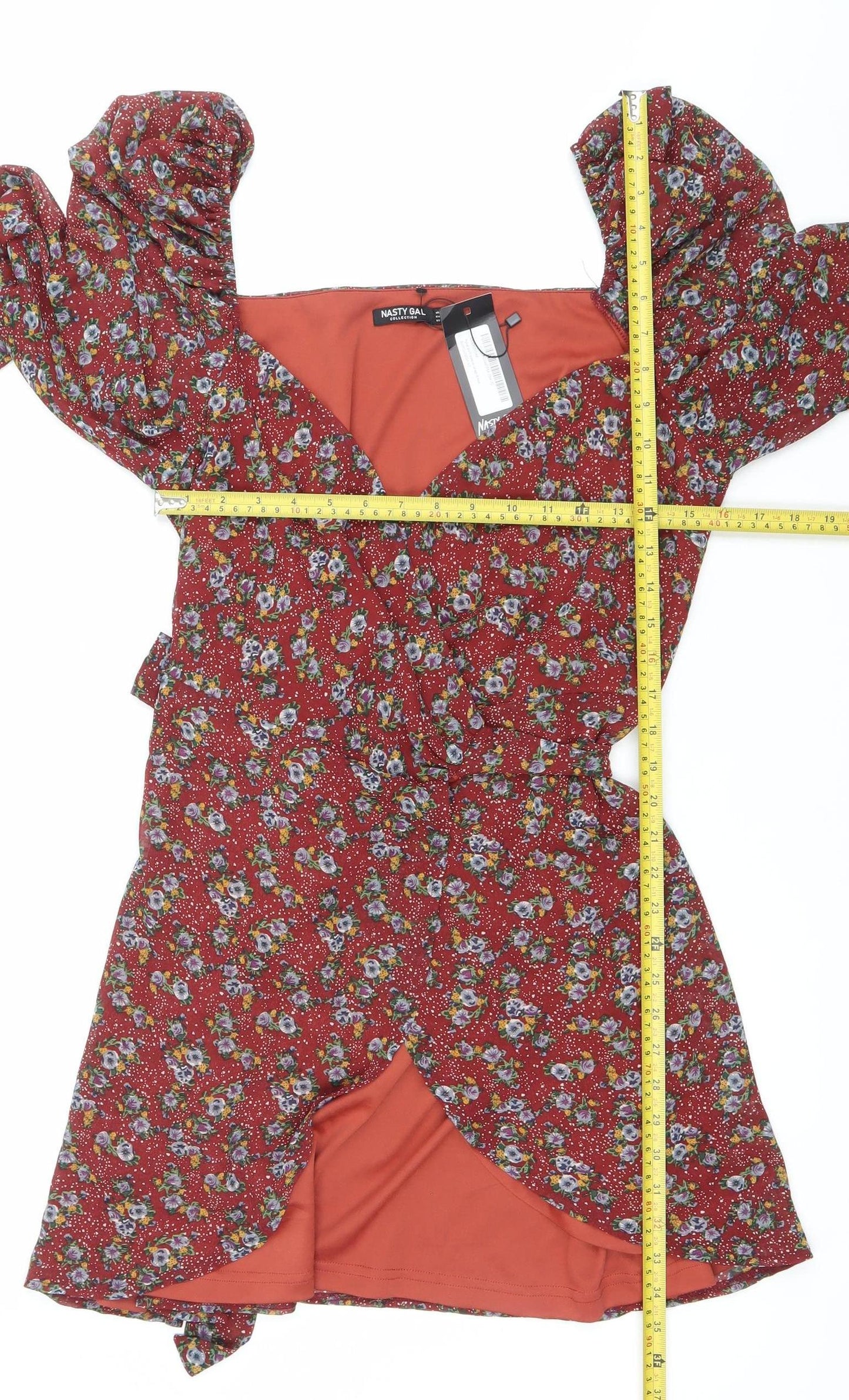 Nasty Gal Womens Red Floral Ruched Mini Bodycon Dress Size 12