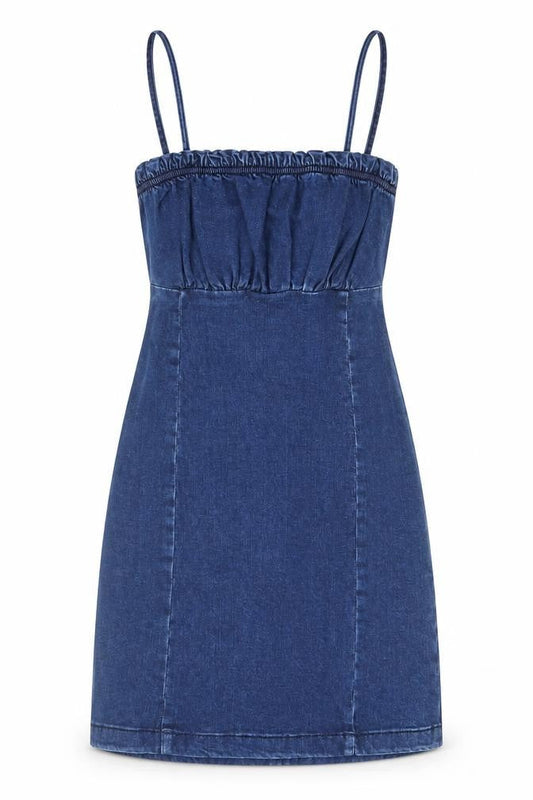 Front view of Denim Co Women’s Blue Slip Dress, size UK 8, Strappy Casual Summer