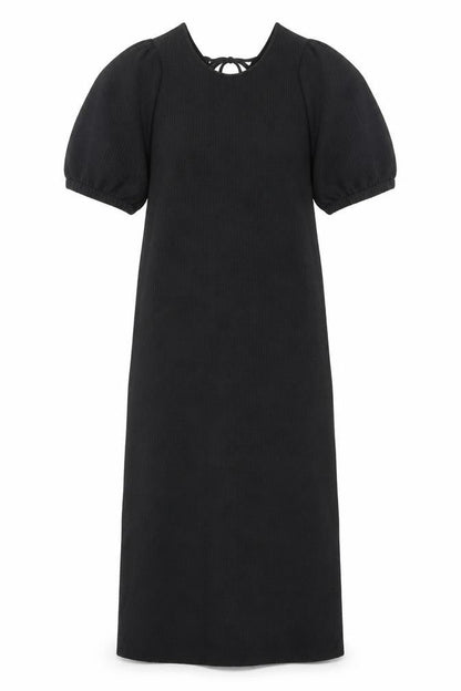H&M Women Black XS Shift Puff Sleeve Tie Neck Knee Length Dress