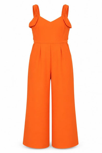 MNG Womens Orange Ruffle One Shoulder Wide-Leg Jumpsuit Size 8