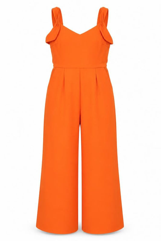 MNG Womens Orange Ruffle One Shoulder Wide-Leg Jumpsuit Size 8