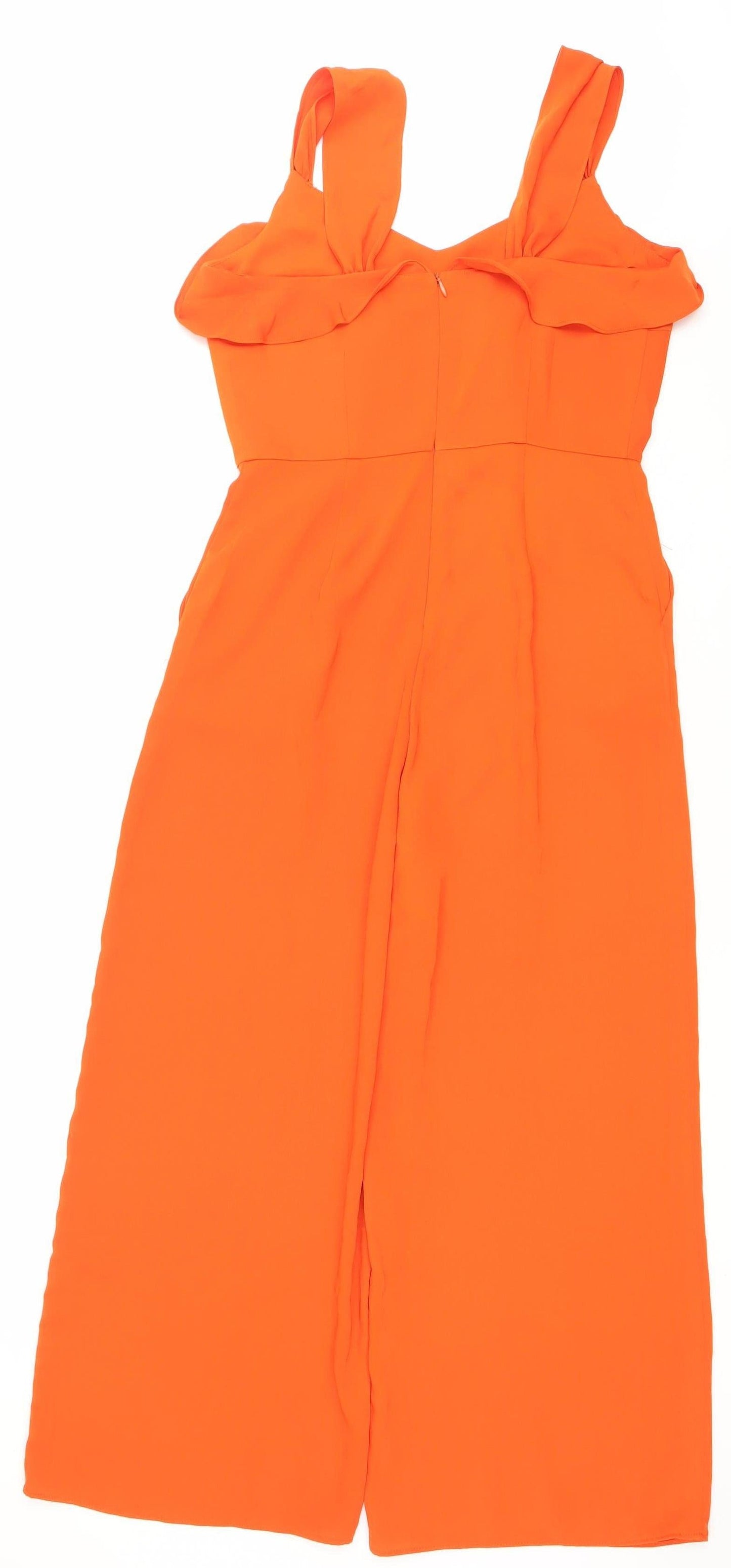 MNG Womens Orange Ruffle One Shoulder Wide-Leg Jumpsuit Size 8