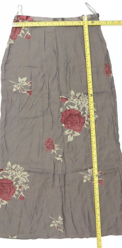 Marc O'Polo Women Brown Floral Midi A-Line Skirt Size 10 Viscose