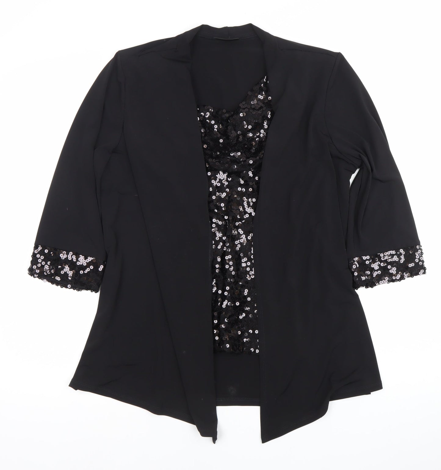 Fosby Design Women’s Black Sequin Trim Blouse UK 16 Tunic 3/4 Sleeve