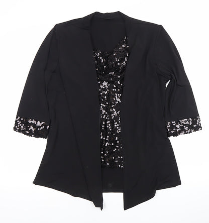 Fosby Design Women’s Black Sequin Trim Blouse UK 16 Tunic 3/4 Sleeve