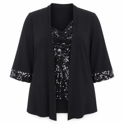 Fosby Design Women’s Black Sequin Trim Blouse UK 16 Tunic 3/4 Sleeve