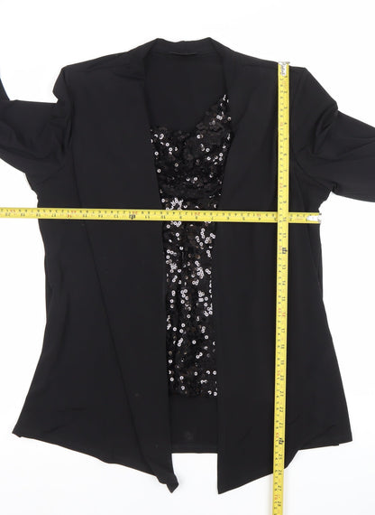 Fosby Design Women’s Black Sequin Trim Blouse UK 16 Tunic 3/4 Sleeve