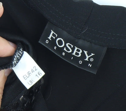 Fosby Design Women’s Black Sequin Trim Blouse UK 16 Tunic 3/4 Sleeve