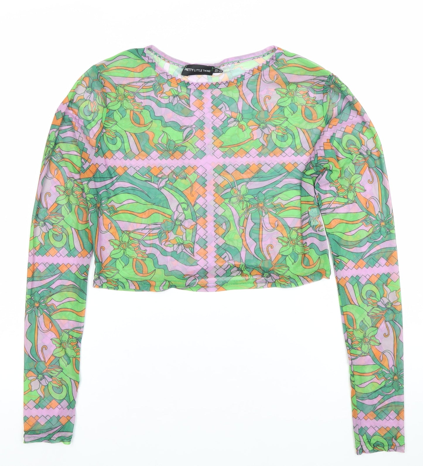 Womens UK Size 10 PRETTYLITTLETHING Multicoloured Cropped Blouse