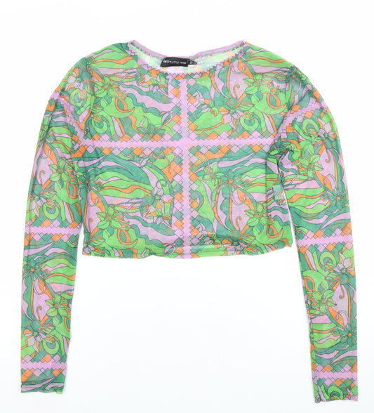 PrettyLittleThing Women’s Multicoloured Mesh Cropped Blouse UK 10