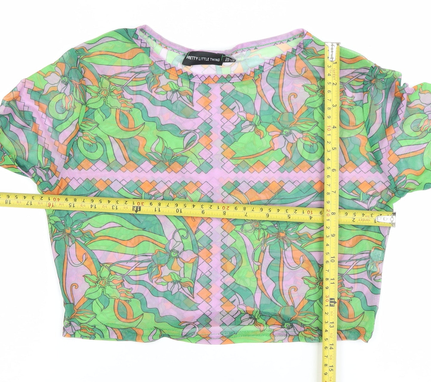 Womens UK Size 10 PRETTYLITTLETHING Multicoloured Cropped Blouse