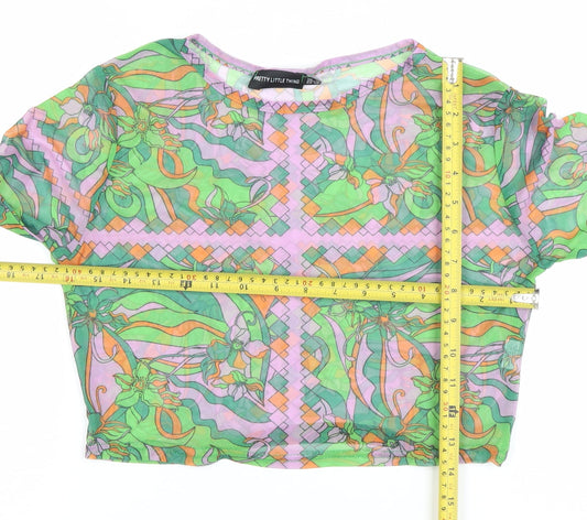 PrettyLittleThing Women’s Multicoloured Mesh Cropped Blouse UK 10