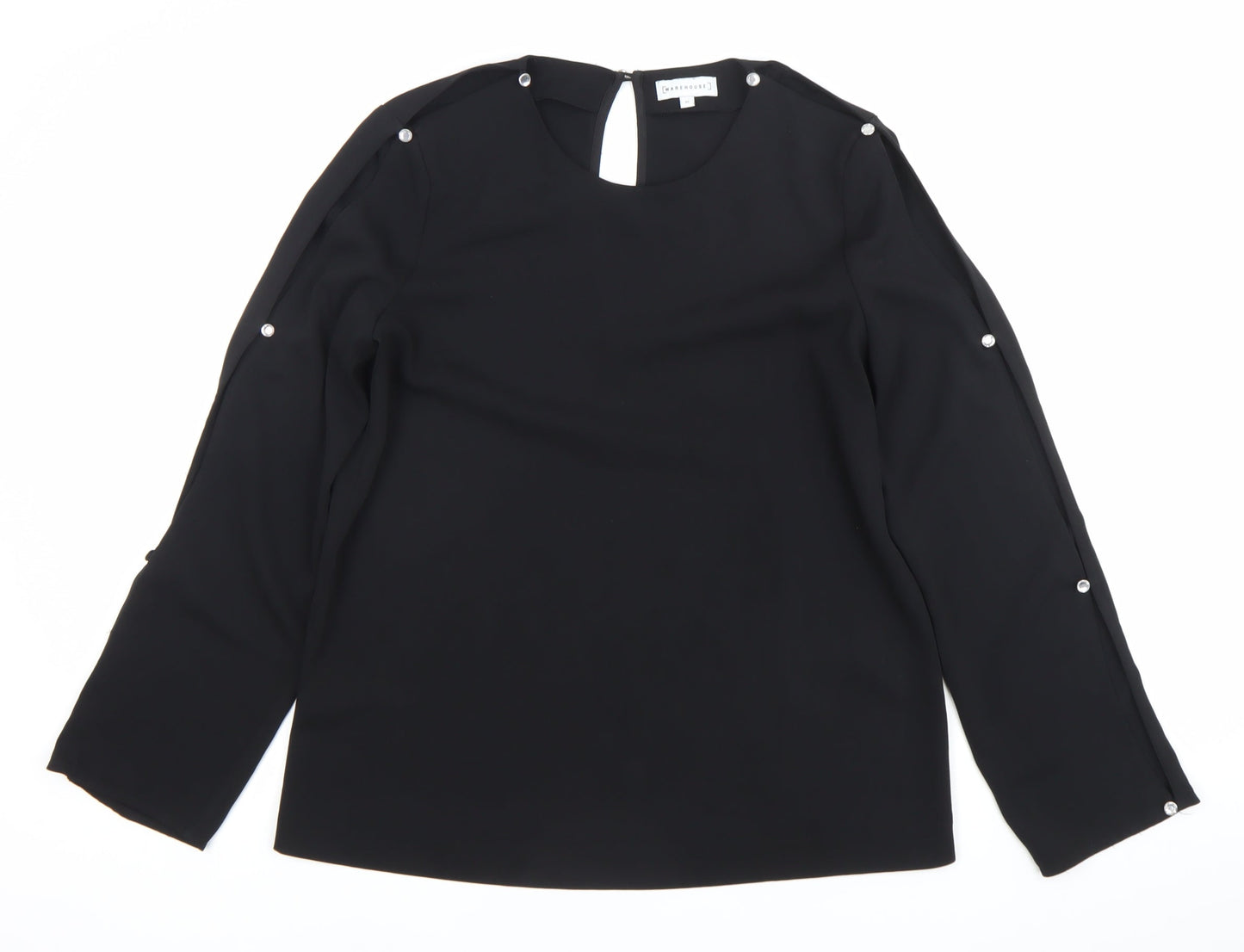 Warehouse Women’s Black Blouse UK 10 Long Sleeve Button Detail