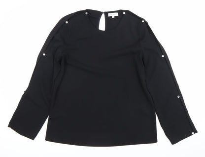 Warehouse Women’s Black Blouse UK 10 Long Sleeve Button Detail
