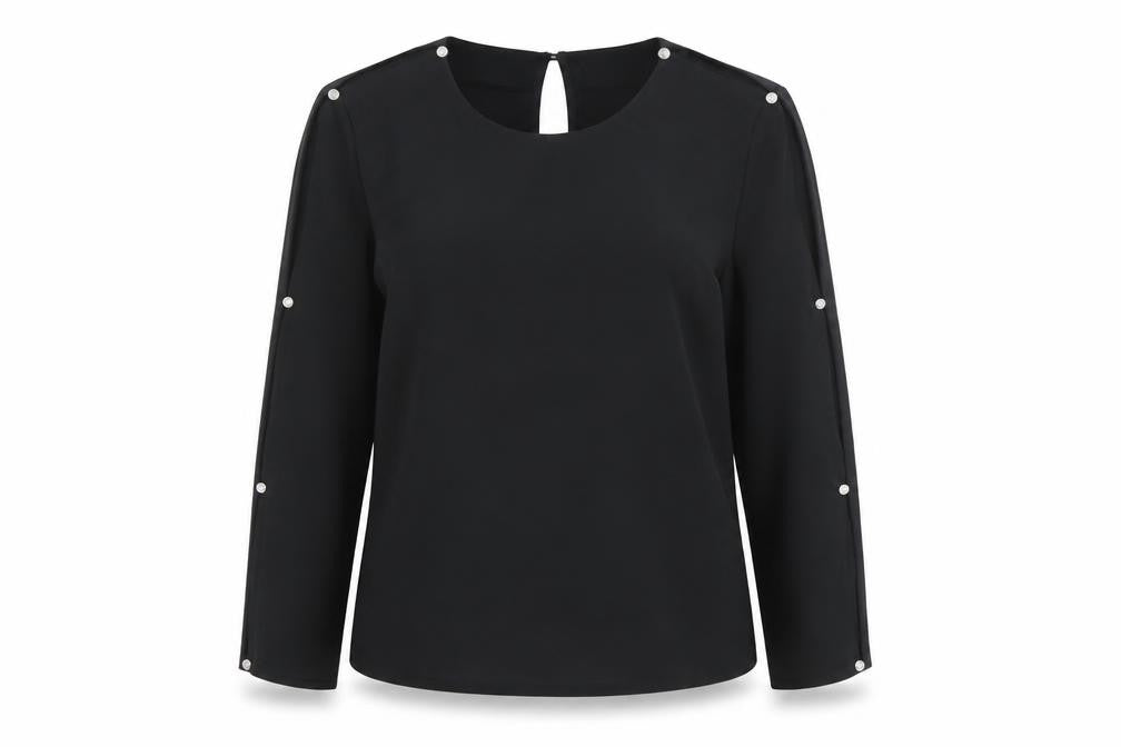 Warehouse Women’s Black Blouse UK 10 Long Sleeve Button Detail