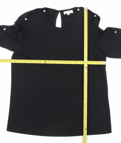 Warehouse Women’s Black Blouse UK 10 Long Sleeve Button Detail