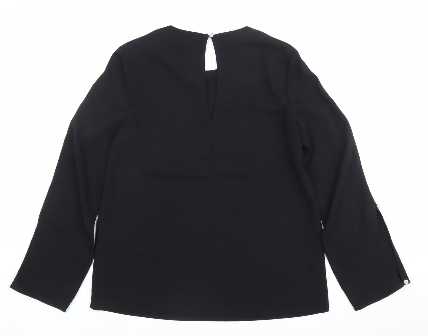 Warehouse Women’s Black Blouse UK 10 Long Sleeve Button Detail