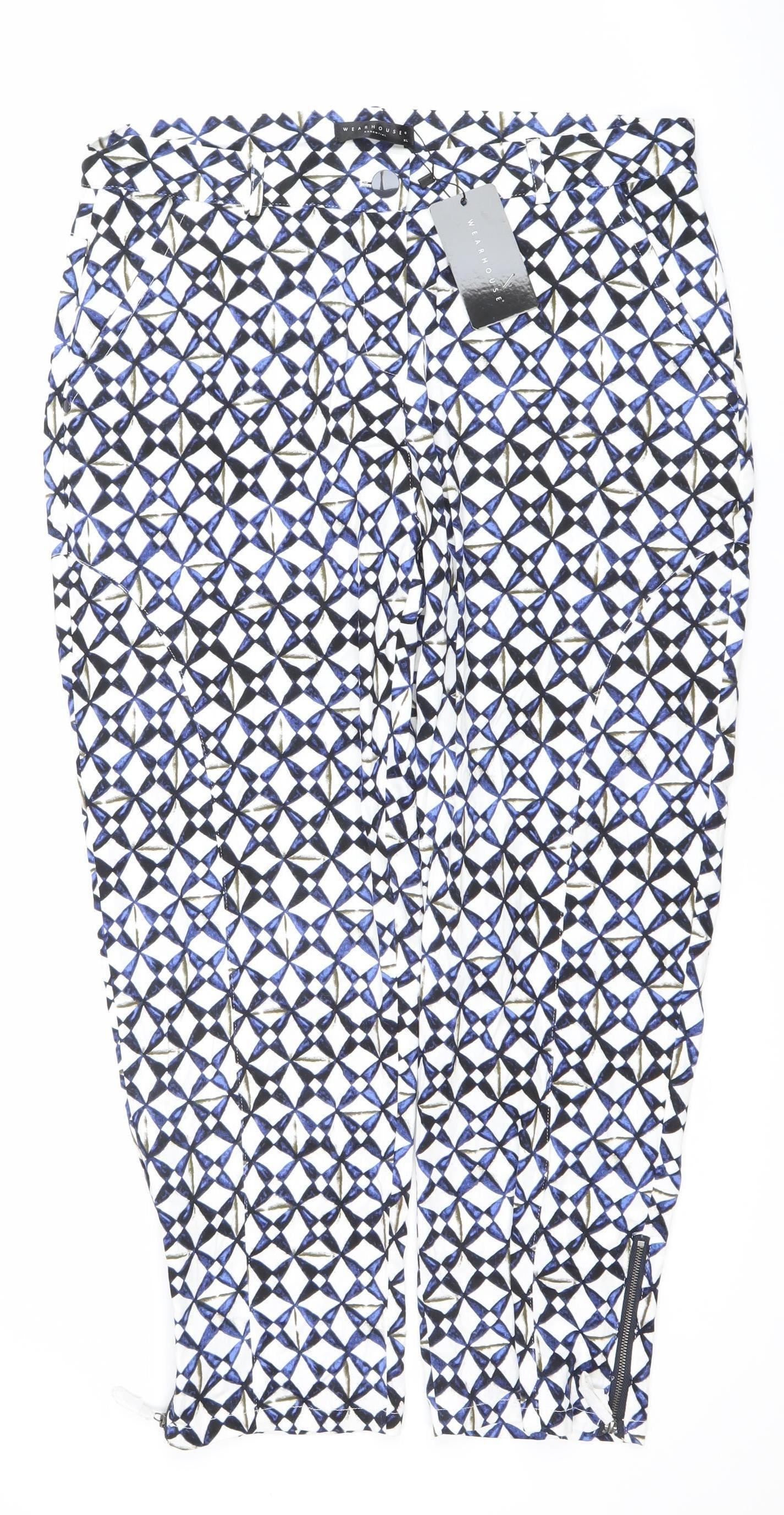 Wearhouse Womens Blue Geometric Slim Fit Zip Leggings Trousers Size Regular