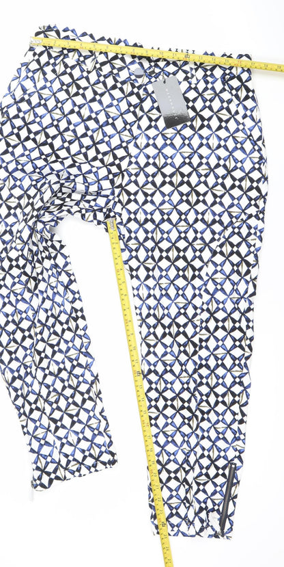 Wearhouse Womens Blue Geometric Slim Fit Zip Leggings Trousers Size Regular