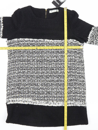 Parimeya Women Black White Grey Shift Knee Length Dress S