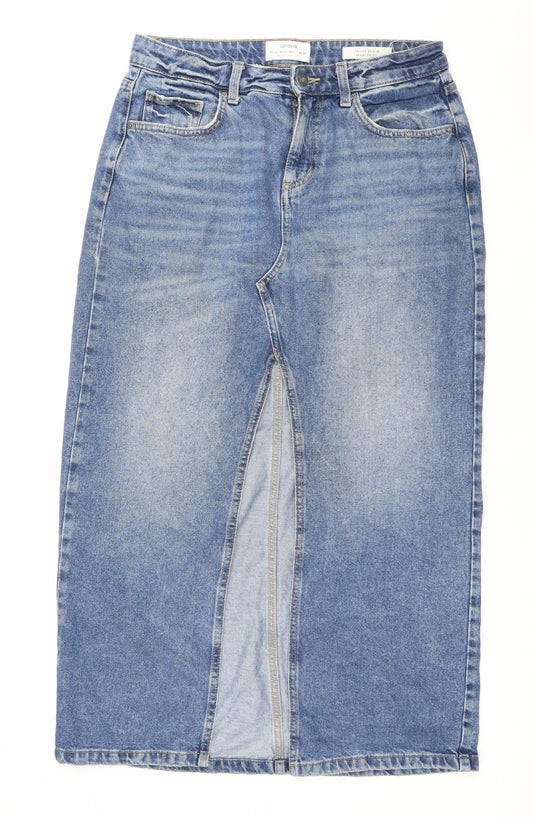 Cotton On Women’s Blue Denim Maxi Skirt Size 10 Casual Pockets