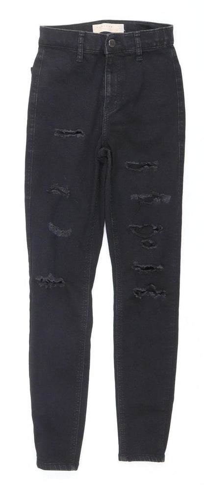 Topshop Womens Black Skinny Distressed Jeans W25 L28 Size 8