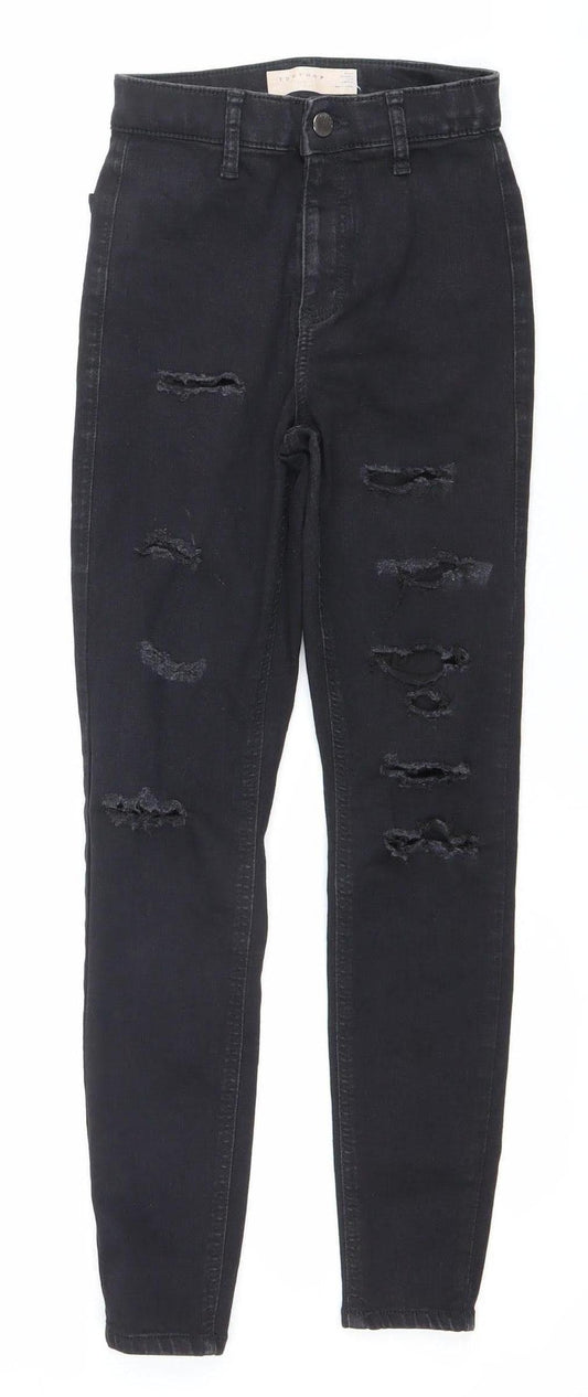 Topshop Womens Black Skinny Distressed Jeans W25 L28 Size 8
