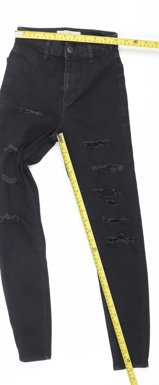 Topshop Womens Black Skinny Distressed Jeans W25 L28 Size 8