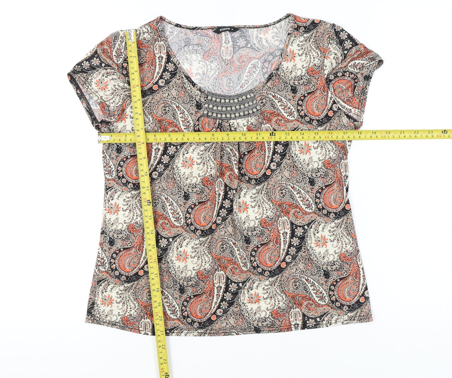 Womens UK Size 14 Roman Multicoloured Basic T-Shirt