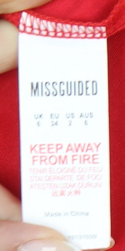 Missguided Women’s Red Bodycon Satin V-Neck Mini Dress Size 6