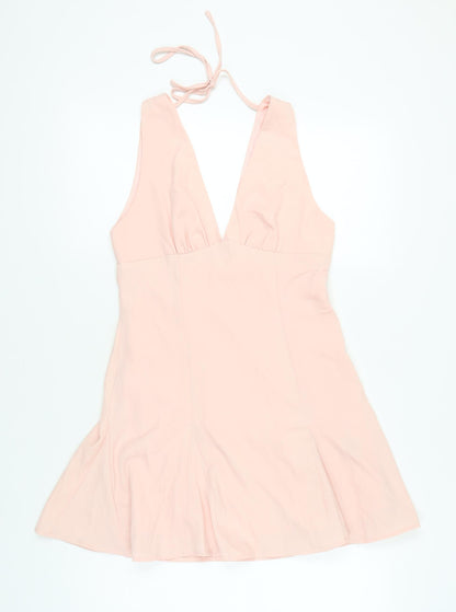 Cider Women Pink Halter Slip Dress Size S Short Backless