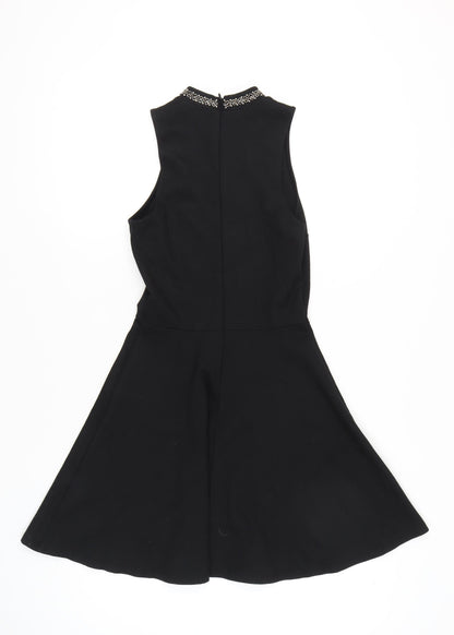 Superdry Womens Black XS A-Line Sleeveless Embellished Neck Dress