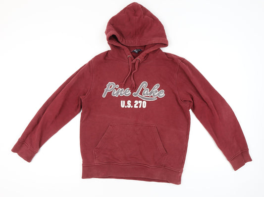H&M Women’s Red Pullover Hoodie M Pine Lake Logo Cotton Blend