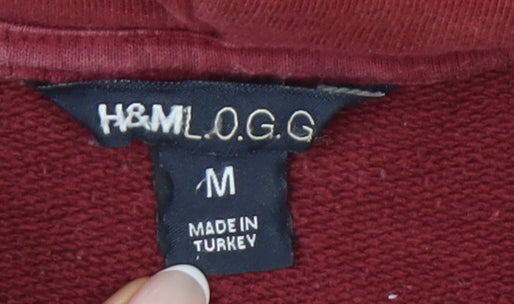 H&M Women’s Red Pullover Hoodie M Pine Lake Logo Cotton Blend
