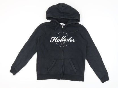Hollister Womens Black Hoodie M Full Zip Logo Casual Cotton Blend