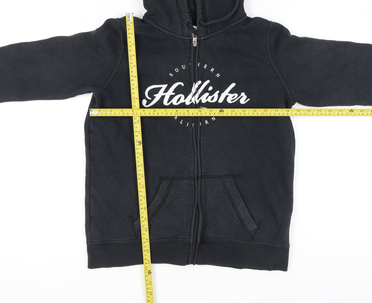 Hollister Womens Black Hoodie M Full Zip Logo Casual Cotton Blend