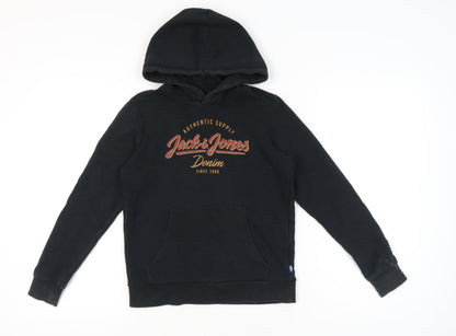 Jack & Jones Boys Black Pullover Hoodie Size 152 Long Sleeve Logo Print