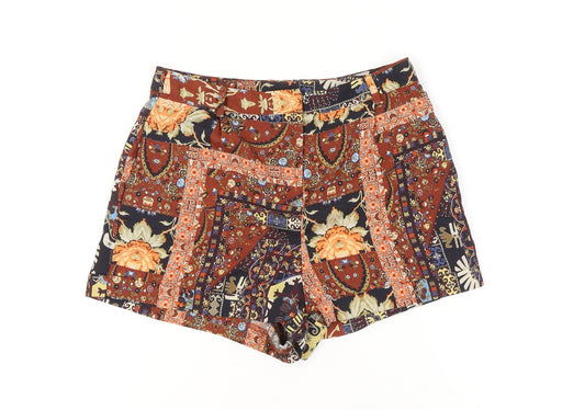 Topshop Womens Multicoloured Viscose Festival Patchwork Floral Shorts UK 10