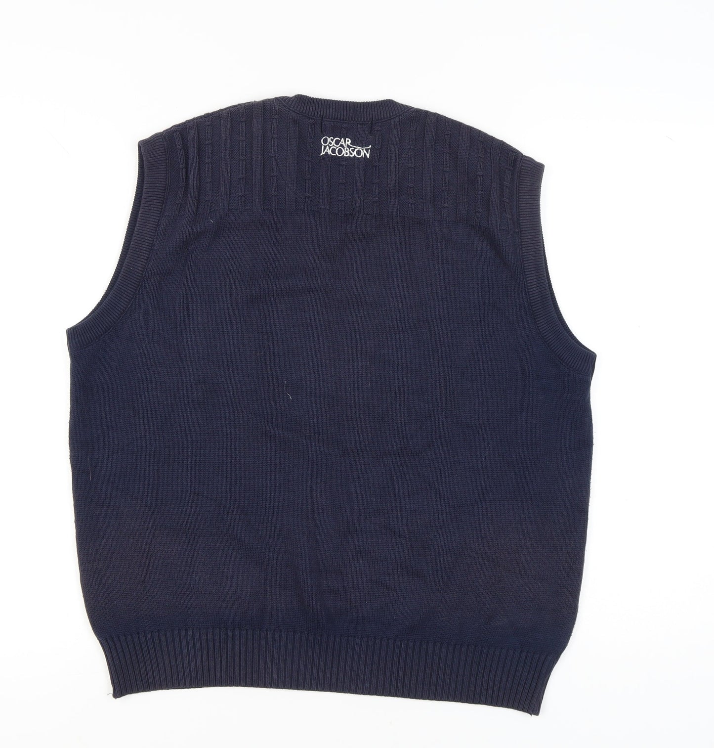 Oscar Jacobson Men's Blue V-Neck Golf Vest Jumper Size L Cotton Blend