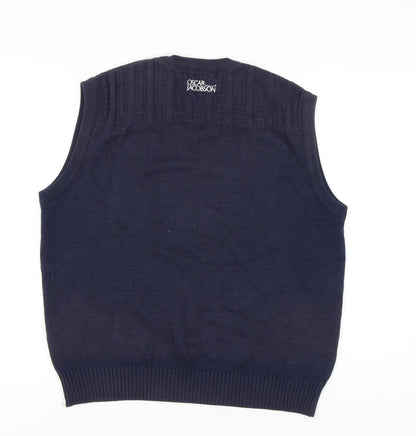Oscar Jacobson Men's Blue V-Neck Golf Vest Jumper Size L Cotton Blend