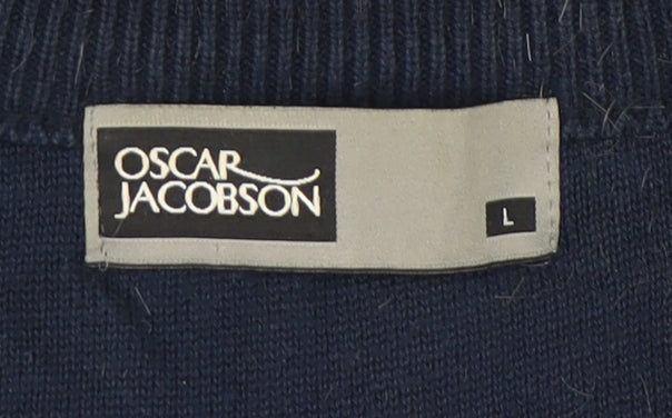 Oscar Jacobson Men's Blue V-Neck Golf Vest Jumper Size L Cotton Blend