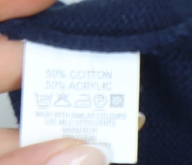 Oscar Jacobson Men's Blue V-Neck Golf Vest Jumper Size L Cotton Blend