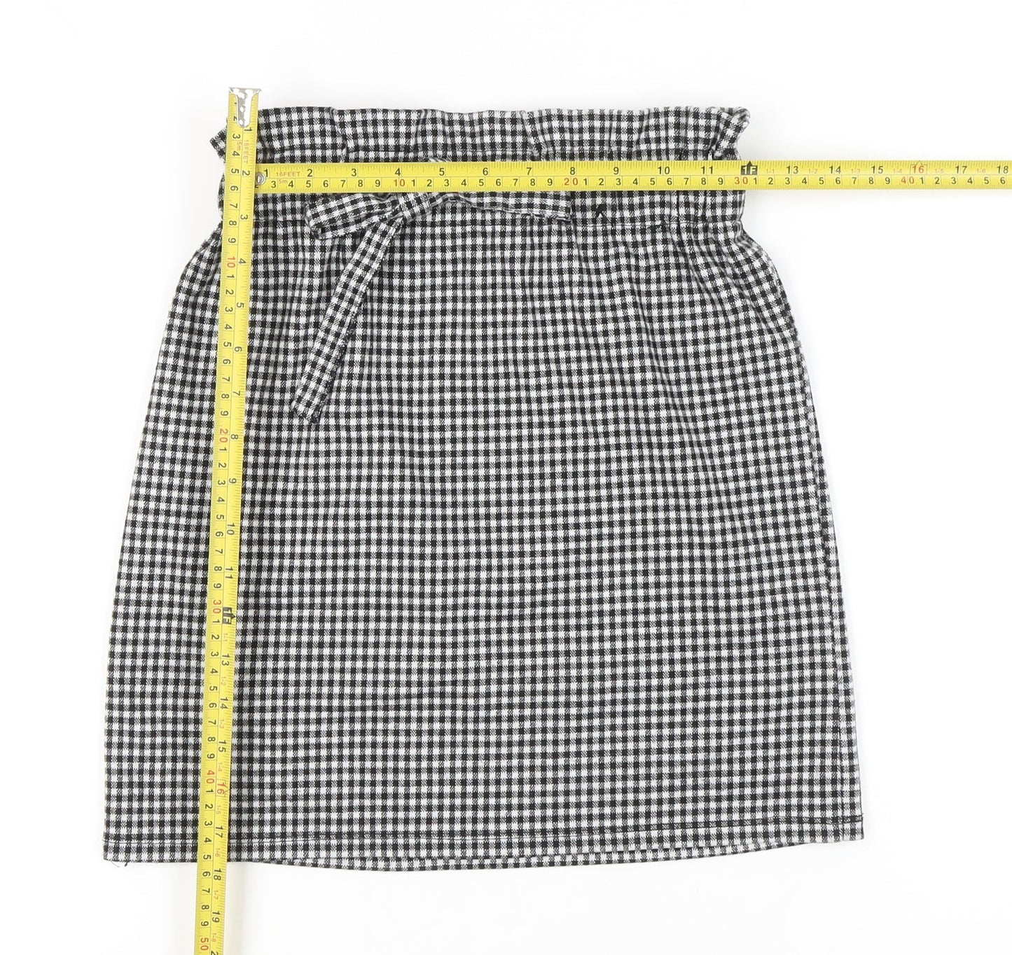 Orsay Women’s Black Checked XS Pencil Skirt With Bow Tie Waist