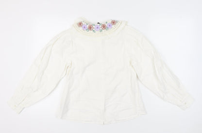 New Look Women Ivory Floral Collar Embroidered Blouse Size 8
