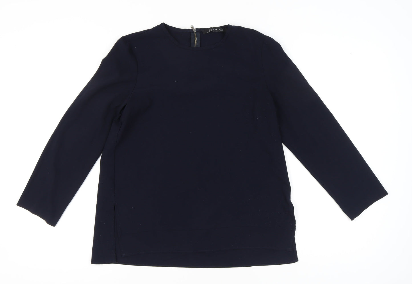 Zara Woman Navy Blue Blouse Women M Long Sleeve Crew Neck Zip
