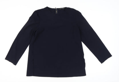 Zara Woman Navy Blue Blouse Women M Long Sleeve Crew Neck Zip