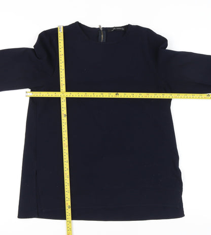 Zara Woman Navy Blue Blouse Women M Long Sleeve Crew Neck Zip