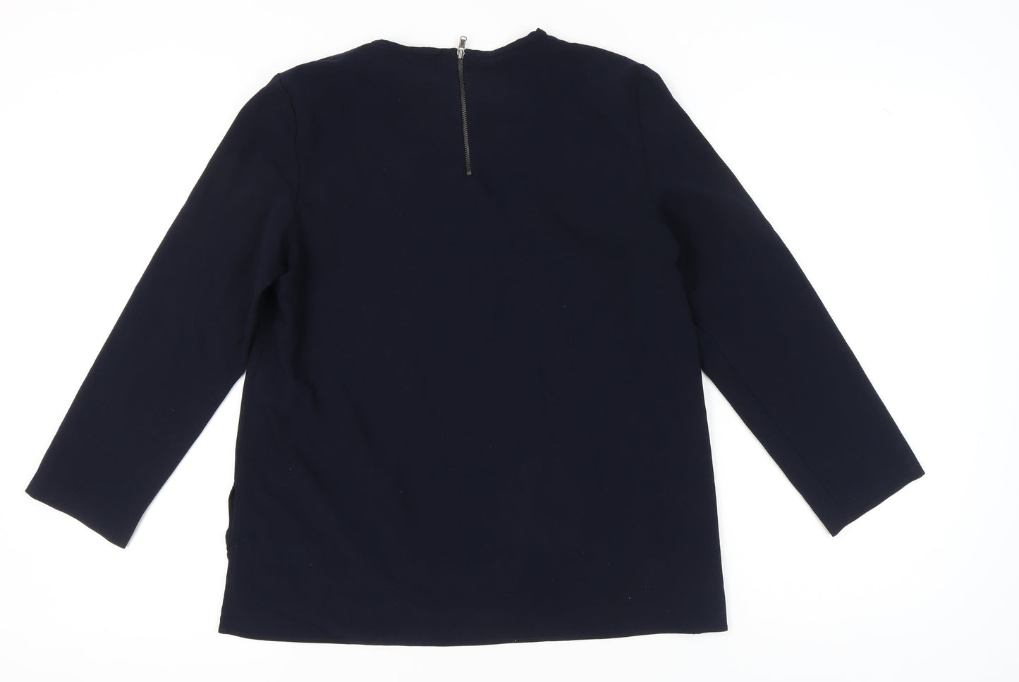 Zara Woman Navy Blue Blouse Women M Long Sleeve Crew Neck Zip