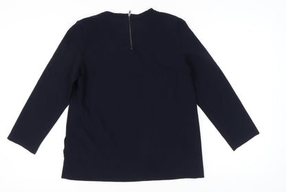 Zara Woman Navy Blue Blouse Women M Long Sleeve Crew Neck Zip